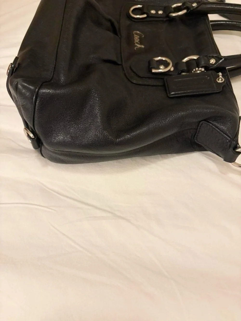 Coach Black Leather Satchel with Silver Hardware